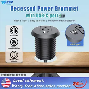 Desktop Hidden Socket Embedded Power Grommet With 1 USB 1 Type C 1 Outlet 2 meters Extension Cord Safety Protection
