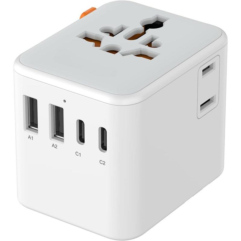 F-APT33  Universal Travel Adapter, Power Adapter Worldwide with Extra 2 Prong AC Outlet, 4 USB Ports (2 USB C), International Plug Adaptor for US to Europe Italy UK Australia Ireland (Type C G A I)