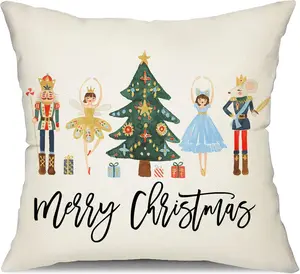 Merry Christmas Throw Pillow Cover 18x18 Inch Nutcracker Christmas Decor Winter Holiday Party Cushion Case Decoration for Sofa Couch YK-141B18