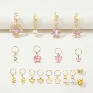 36PCS Pink Crystal Butterfly Hair Jewelry | Gold Hair Cuffs, Flower Loc Charms & Pearl Clips – Braids Accessories for Women & Girls