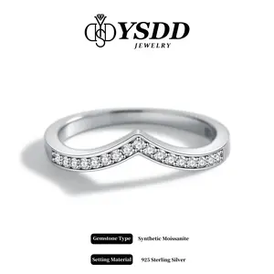 【#60 Great for Matching! 】 Synthetic Moissanite Wedding V Band Rings for Women D Color VVS1 in 925 Sterling Silver Half Eternity Stackable Engagement Ring Anniversary Band Size 4.5-10