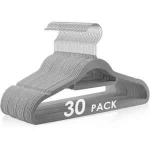 Hangers, 30 Pack Grey  Non Slip Felt Hangers with 360 Degree Swivel Hook for Suits, Coats, Jackets, Pants, and Dress Clothes