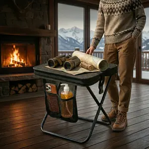 Mountain hiking portable seat, Lightweight aluminum frame folding stool, Durable Oxford fabric camping table, Portable outdoor stool with mesh pockets,Weather-Resistant Foldable Camping Stool with Mesh Pockets for Outdoor Adventures & Cabin Use.