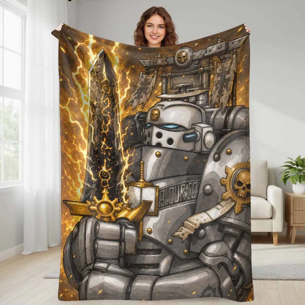 Galactic Warrior Flannel Blanket Heavy Metal Knight Pattern Super Soft Lightweight Plush Cozy Throw Perfect for Bed Couch Sofa Living Room Office Nap Camping Gift