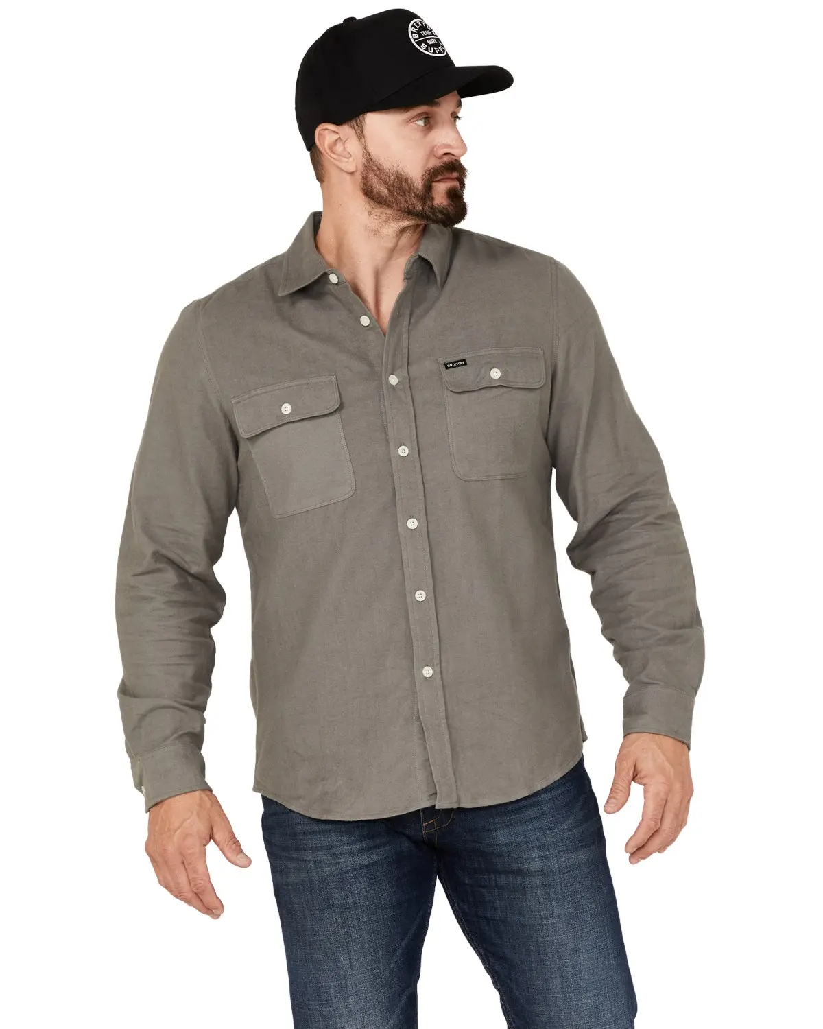 Brixton Men's Men'S Bowery Chamois Solid Long Sleeve Button-Down Western - 01284-Pebbl