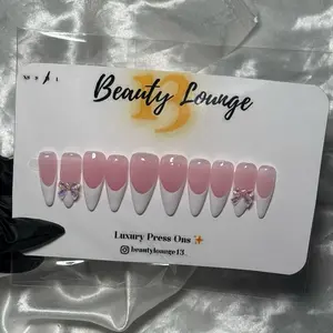 Acrylic Press On Nails - Luxury Pink & White Design with Bow Charm