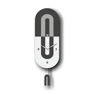 Modern Classic Vertical Oval Pendulum Wall Clock, White/Black/Light Gray, MDF, 18.3'x5.7'x1.8', White Gift Box