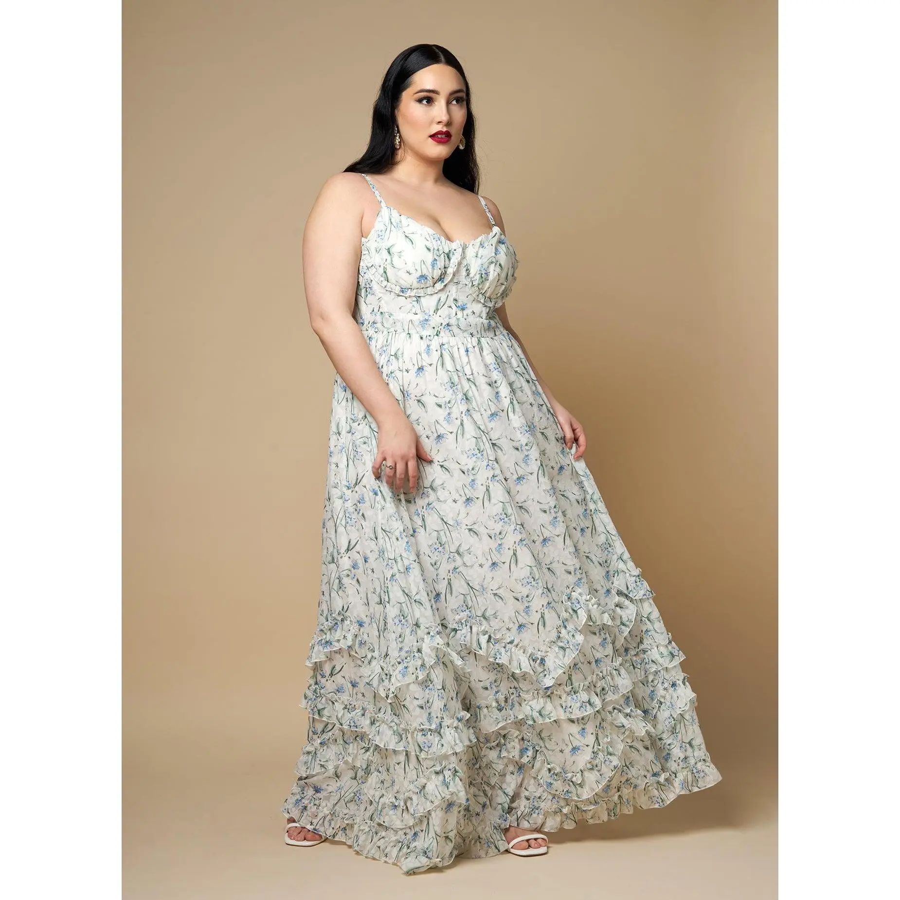 Hyacinth Floral Tiered Maxi Skater Dress - TikTok Shop