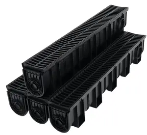 Trench Drain System with Plastic Grate, 5.9"x5.1" HDPE Channel Drain for Driveway,Pool, Yard & Roof Runoff, Garden & Patio - Heavy Duty 39.4"