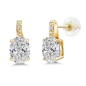 Gem Stone King Charles Hollander Collection 3 Ct Oval Cut 10K Yellow Gold IGI Certified Lab Grown Diamond Earrings | D-E Color | VS1-VS2 Clarity | Gold Earrings For Women