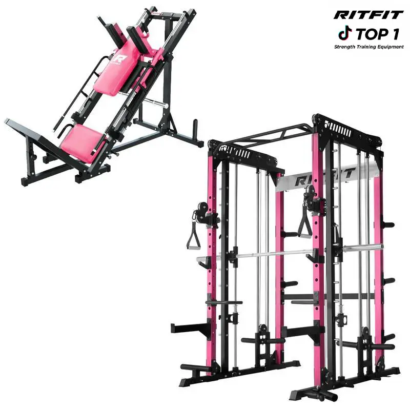 RITFIT Adjustable M1 PRO Pink Smith Machine Package, Adjustable Squat Rack with Cable Crossover & BLP01 Leg Press Hack Squat, Home Gym Exercise Equipment for Strength Training,summerwins