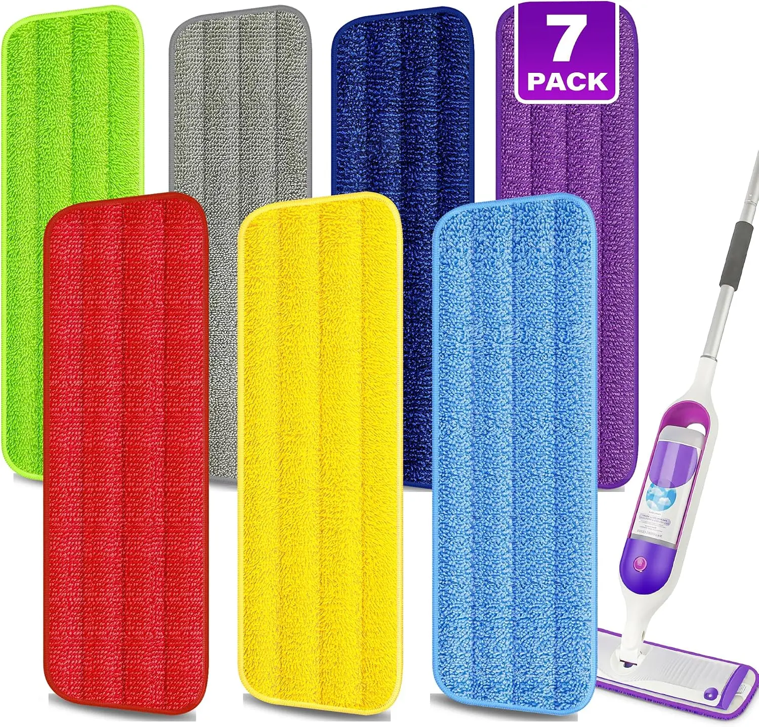7 Pack Reusable Mop Pads for Swiffer PowerMop and 13''-15'' Spray Wet Mops-Microfiber PowerMop Pads Refills - Wooden, Adjustable-Vinyl, Cleaning Removable