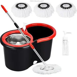 Spin Mop And Bucket with Wringer Set, 360 °     Spinning Mop And Bucket System with 3 Microfiber Mop Replacement Heads And 61" Stainless Steel Adjustable Handle for Mop Floor CleaningXXAllDayGoods7