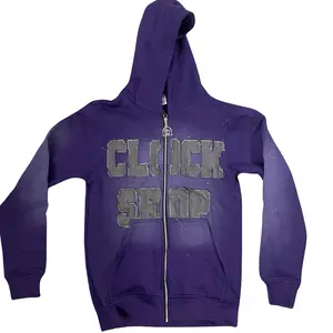 Distressed Reconstructed Clockshop Zipup Hoodie in Purple