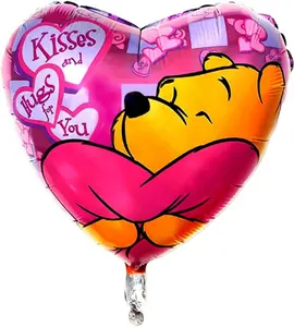 PMU Valentines Day Heart Shaped Balloon Pooh Hugs and Kisses 18 Inch Mylar-Foil Balloon Valentines Day, Proposal, Special Events, Photo Props Party Decoration Accessories