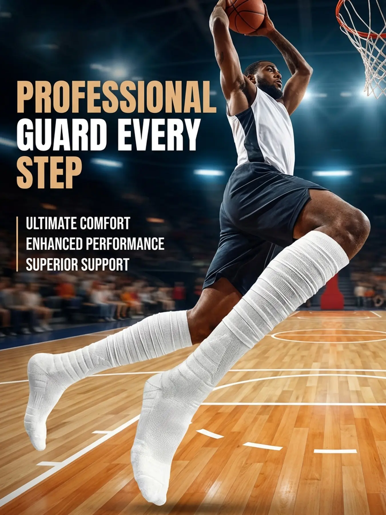 Men's Long Thick Knee Support Sports Socks, Ideal for Basketball & Rugby, Outdoor Sports Activities, Casual Style, All Seasons, Athletic Socks