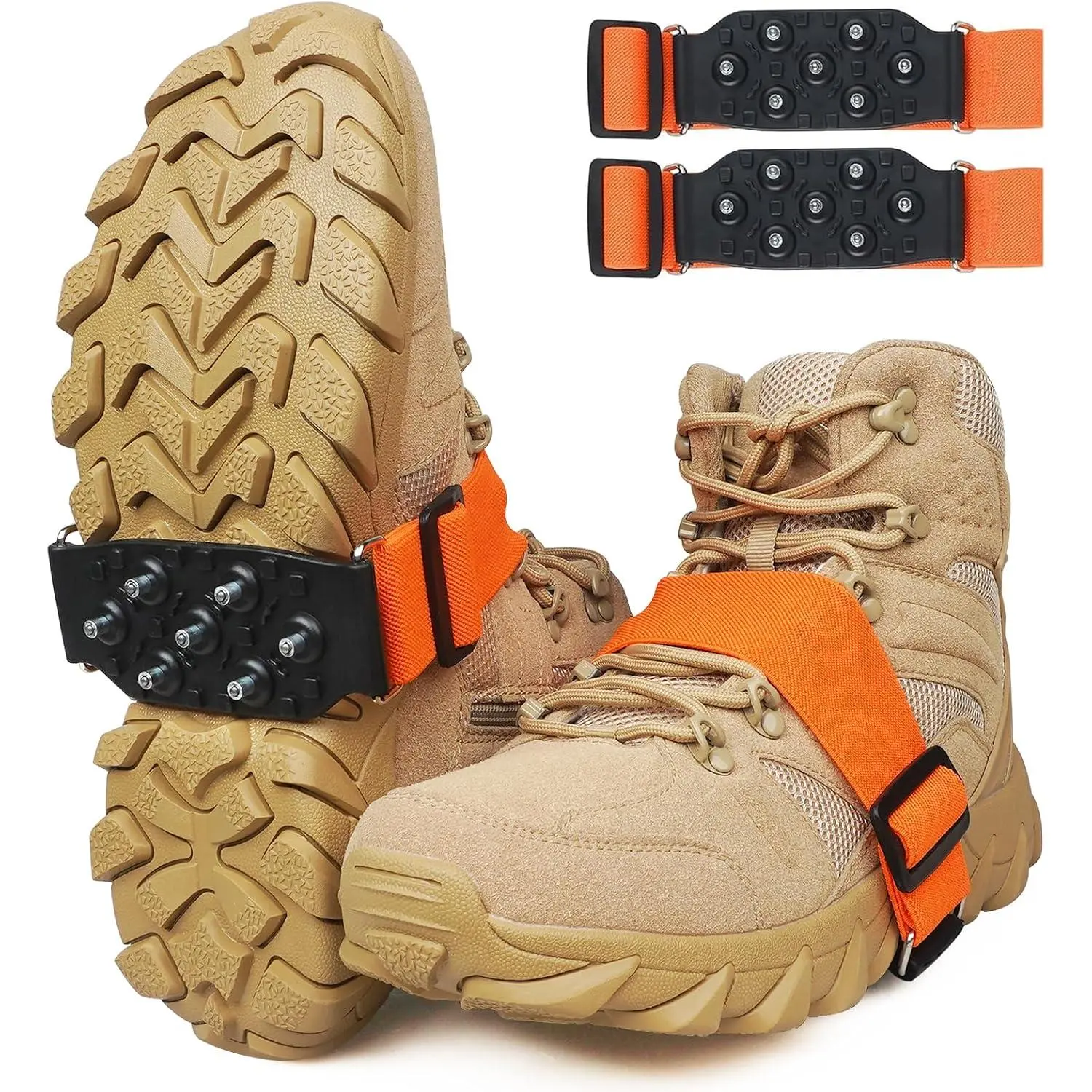 Ice Cleats Mid-Sole Snow Traction Cleats for Walking on Snow and Ice Anti-Slip Crampons with Adjustable Straps 7 Tungsten Studs Rotatable Non-Slip Crampons for Men n Indoor/Outdoor
