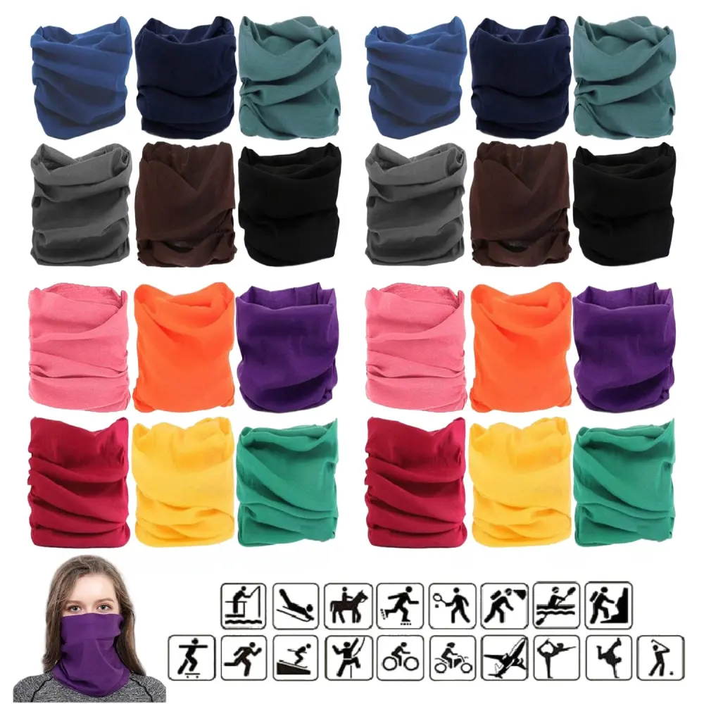 Unisex Plain Polyester Multi-Use Scarves - 12/24 Pack, 1 Size Bandana Style Dual-Purpose Face Mask, Headband, Neck Gaiter for Hikers, All Seasons Outdoor Use, 12 Pack, Outdoor Hiking
