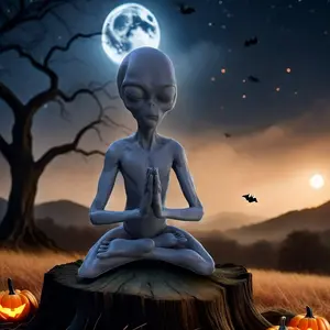 Ufo Resin Garden Decor Statue, Exterior Decorative Statues, Garden Accessories, Fun Alien Sculpture for Office & Home, Indoor Outdoor Decoration Gift for Friends Holiday Christmas Halloween