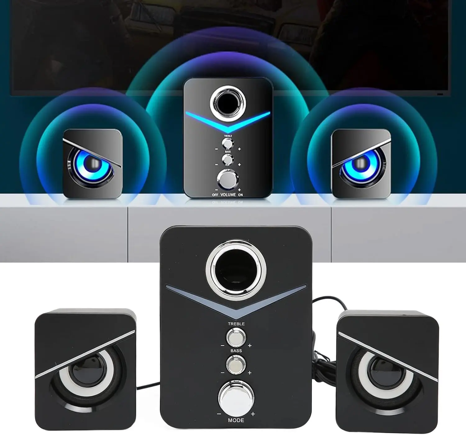 Dazone Computer Stereo Speaker Box with RGB LED Lights, Subwoofer, Volume Control, USB-Powered Plug, Compact for PC & Laptop, Students' Bedrooms