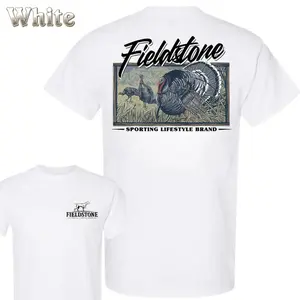 Fieldstone Turkey Hunting T-Shirt - Detailed Wild Turkey Back Print , Classic Sporting Lifestyle Brand Style , Outdoor Apparel , Casual Everyday Wear , Great Gift For Hunters Crew Neck Menswear Tops