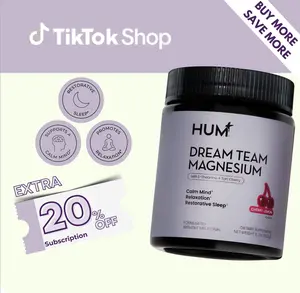 Hum Magnesium Bisglycinate Dream Team for Restorative Sleep Relaxation with L-Theanine Tart Cherry Supplement Cherry Lemon Flavor 5.7 oz