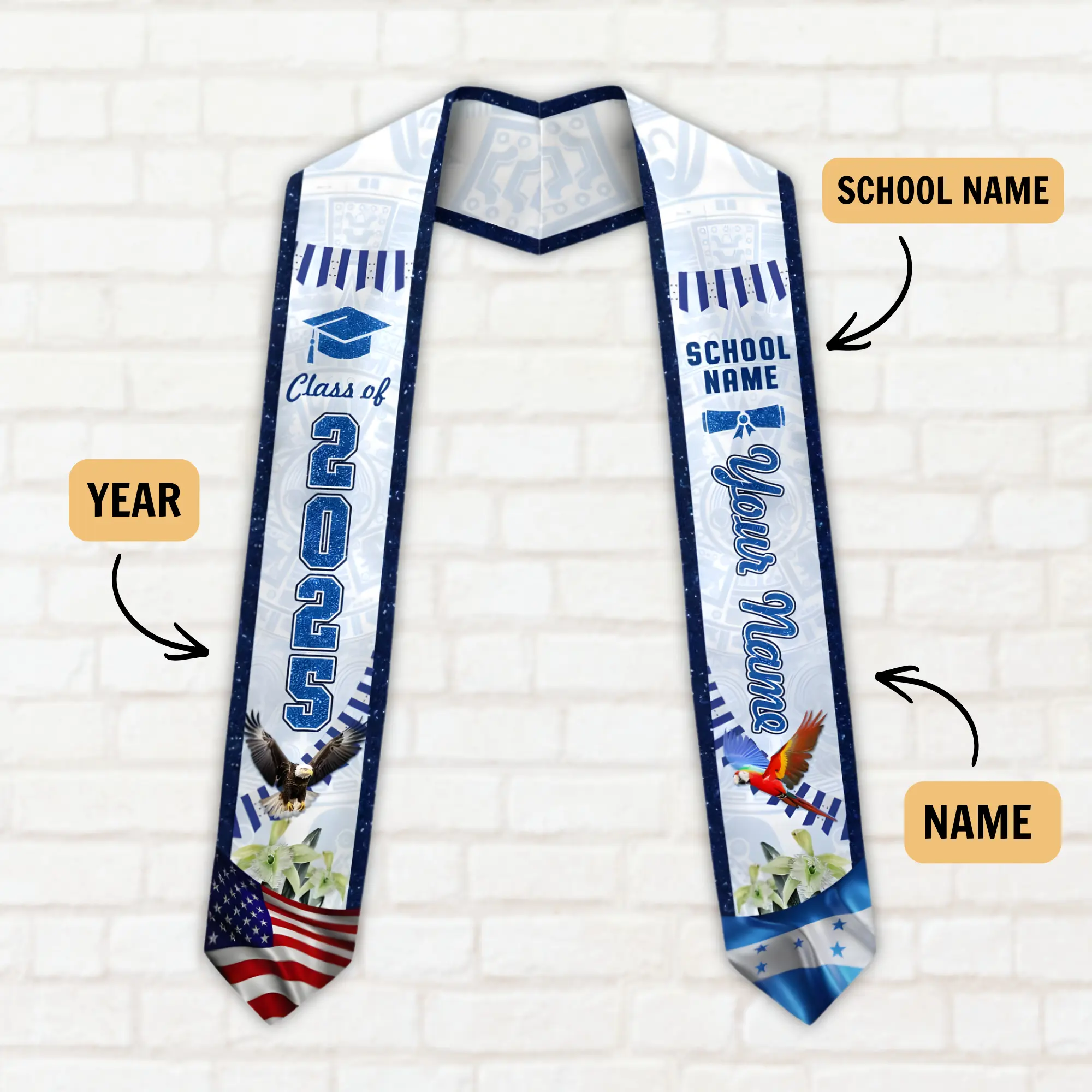 Custom Honduras Graduation Sash, Honduras American Flag Graduation Sash 2026, Class Of 2026
