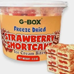 G-BOX Freeze Dried Ice Cream| Crunch Strawberry Shortcake Ice Cream Bites - Perfect for Camping, Outdoor, and Party - Air-tight Sealed in a Deli Container (3.5 OZ Strawberry Shortcake)