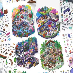 My Little Shop Series #35 Scene Stickers sheet 4-Pack DIY Journaling Scrapbooking Craft Gift for Creative Projects diy cute sticker pack