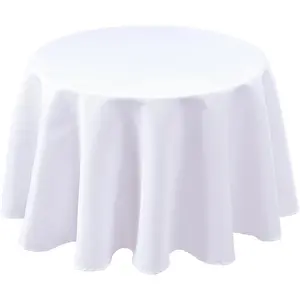 Textured Fabric Round Tablecloths 60 Inches for tables with diameters from 28" to 48", White Water Resistant Small Round Folding Table Covers for Dining Kitchen Wedding Parties