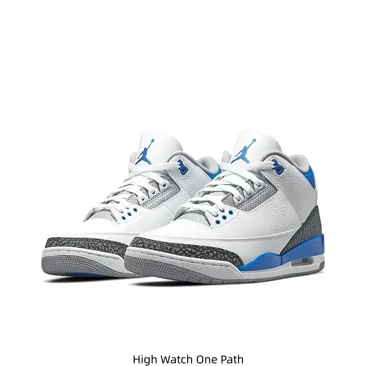 White Blue Two-Tone Leather Mid Top Jordan Casual Sneakers Dark Grey Elephant Print Side Panel Blue Jumpman Logo Air Cushion Gum Rubber Outsole Daily Walking Trainers for Men Women Street Fashion