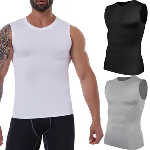 Men Sleeveless Body Shaper Shapewear Dry Fit Running Compression Cutoff Sports Shirts Athletic Training Workout Tank Top Vest for All Sports and Seasons Menswear Breathable Fitness Outdoor Stretch Clothes Fabric Layer T-Shirt