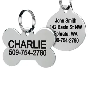 Stainless Steel Pet ID Tag, Double Sided Engraved Personalized Name Pendant, Custom Anti-Lost Collar Tag, Durable Identification Accessory for Dogs Cats All Breeds Pet Daily Safety
