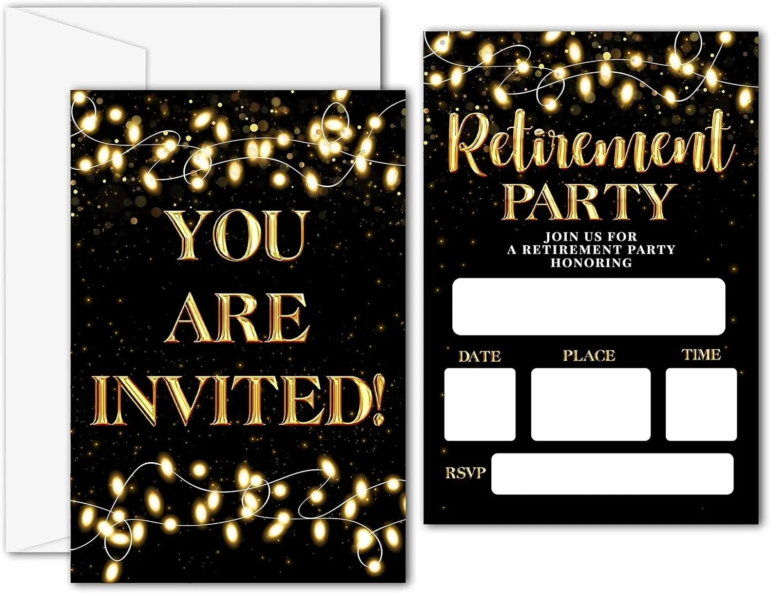Retirement Party Invitations, Black & Gold Retirement Invitation Cards For Men, Women, Nurse, Teacher, Doctor, Retirement Party Decorations - 20 Invitation With 20 Envelopes (G02)