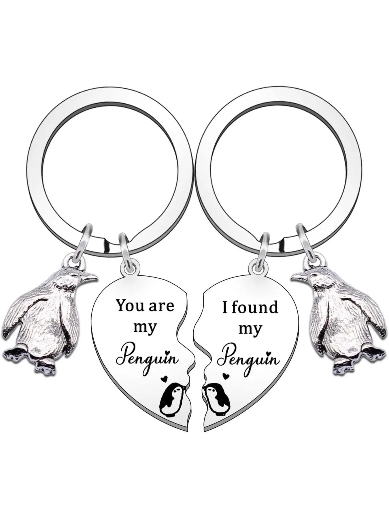 Cute Penguin Charm Decor Keychains, Stylish Heart Shaped Fashionable Stainless Steel Keychains for Women & Men, Trendy All-match Keychain As Gift, Valentine's Day, Gift, Pendant Keychain, Love, Keychain Set, Heart Design Keychain