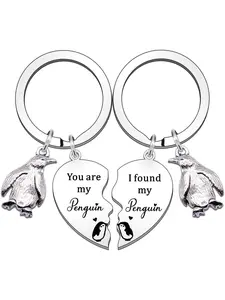 Cute Penguin Charm Decor Keychains, Stylish Heart Shaped Fashionable Stainless Steel Keychains for Women & Men, Trendy All-match Keychain As Gift, Bag Charms