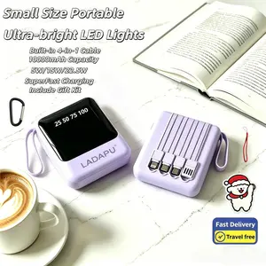 LADAPU 10000mAh Mini Cute 22.5W Fast Charging Power Bank with 4 in 1 Cable Ultra bright LED Lights for Smartphones Travel Outdoor Portable Battery with HD Clear Digital Display and Stable Micro Interface