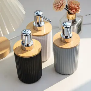 1pc Minimalist Wooden Cap Refillable Bottles For Liquid Soap, Luxury Pump Bottle Hand Soap, Shower Gel Refillable Acrylic Dispenser Lotion - Multifunction Dispenser Jars For Kitchen, Bathroom, Bathroom Accessory, Home Bathroom Decor Summer
