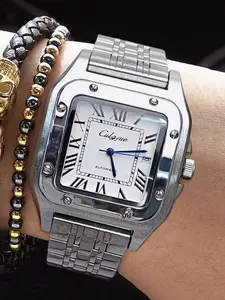 Luxury Mechanical Watch for Men, Tank Series Full-Size Analog Display, Stainless Steel Strap, Calendar Feature, Perfect Gift