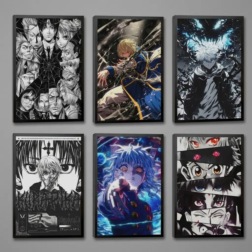 Hunter x Hunter Dark Manga Print Wall Art Set - High-Quality Eco-Friendly Canvas Wrap, Unframed/Wood Framed Options, Fade-Resistant, Crystal-Clear Lines, Phantom Troupe Killua Kurapika Merch, Bedroom Retro Gothic Home Decor Gift