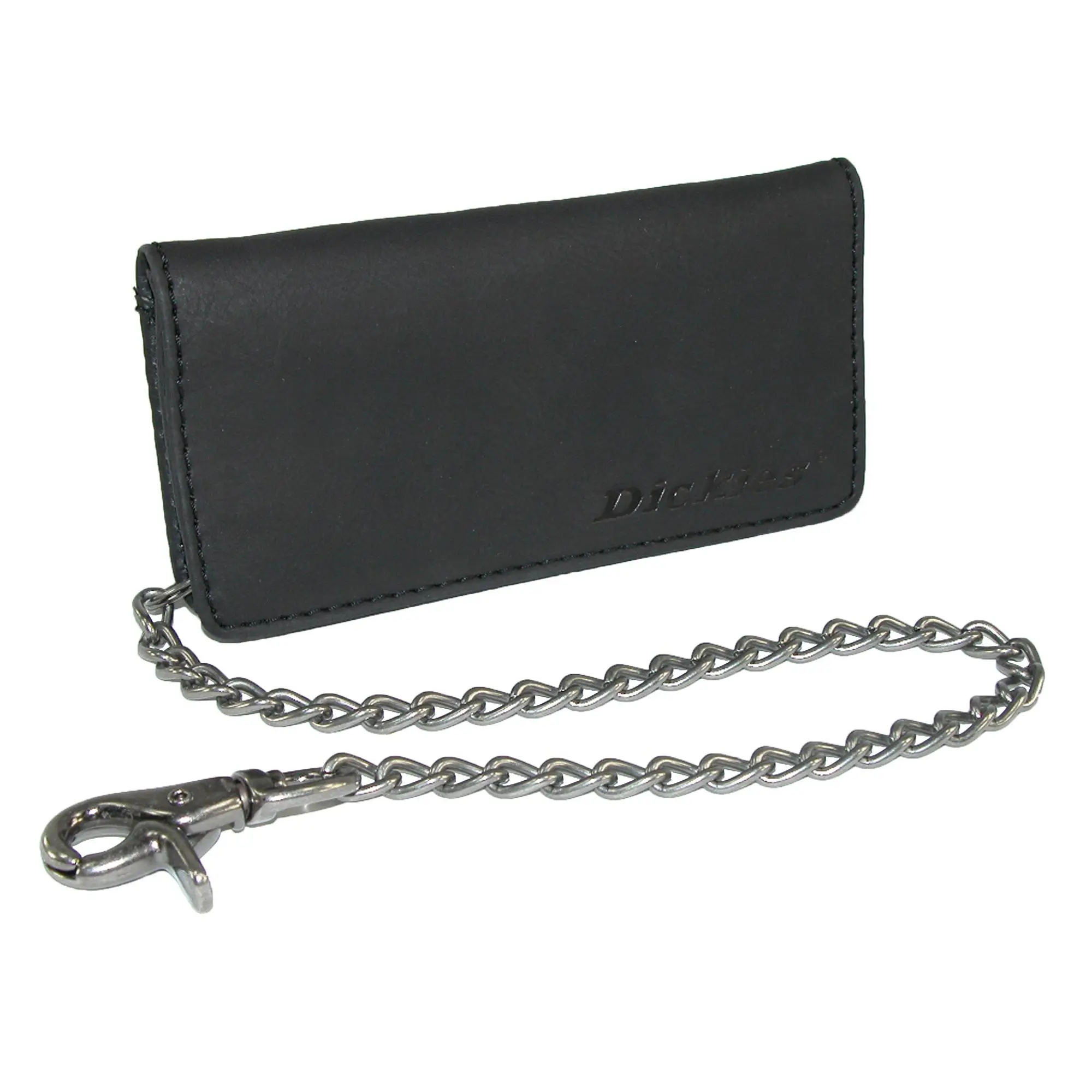 Dickies Men's Rough and Rugged Leather Trucker Wallet, Casual Black Design with Security Chain for Daily Essentials