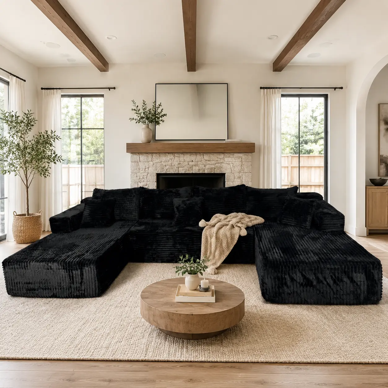 133" Oversized Modular U-Shaped Sectional Sofa Couch, Boneless Cloud Couch with Chaise Lounge & Ottoman, Deep Seat Plush Corduroy Fabric Sleeper Sofa, Modern Minimalist No Assembly Living Room Furniture, Gray Upholstered Couch Sofa Set