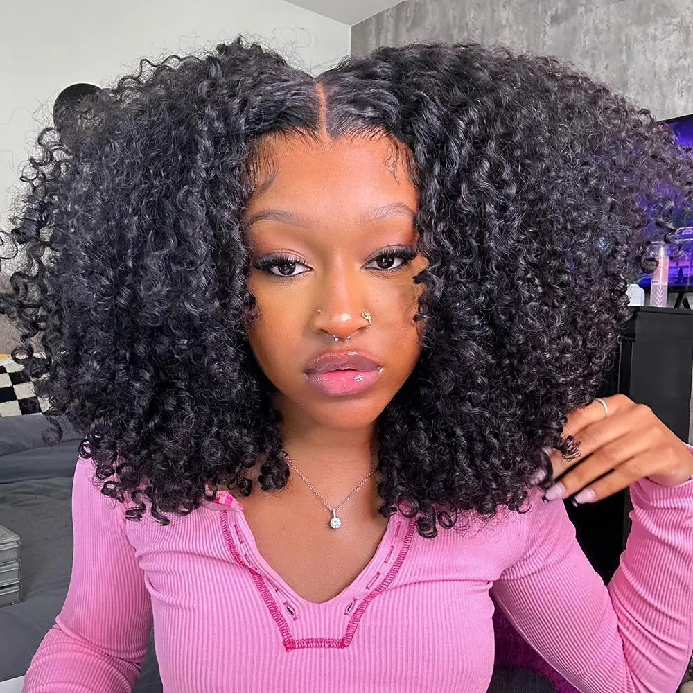 CurlyMe Pre-Max Wear Go Kinky Curly 9x6 HD Lace M-cap Glueless Mini Knots Hair Lace Front Wigs - Natural Black