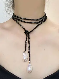Elegant French Baroque Pearl Necklace, Long Beaded Chain, Versatile Wear Styles, Fashionable Women's Party Jewelry, Daily Wear Necklace
