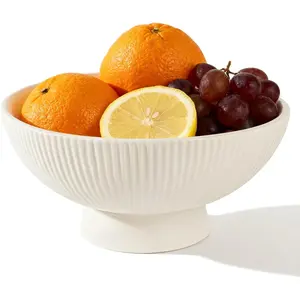Decorative Bowl 8 Inch Fruit Bowl for Kitchen Counter Modern Pedestal Footed Centerpiece Bowl for Coffee Table &  Decor Fall Catch- Bowl for Key, Candy, White