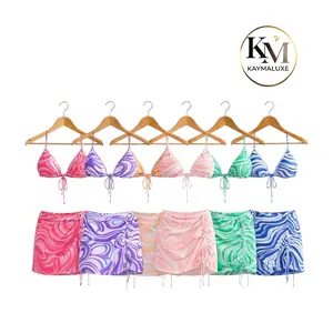 Kaymaluxe Women 3 Piece Swimsuit Set Top Bottom Skirt