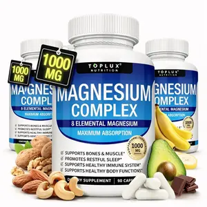 1000mg 8 Kinds Elemental Magnesium Complex Capsules Glycinate Citrate Malate Taurate High Absorption Natural Dietary Supplement Supports Muscle Relief Bone Strength Immune & Full Body Health 90 Fitness Capsules Healthcare Mineral Edible Bathroom