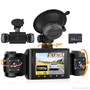 360 Degree View 3 Channel Dash Cam,IPS 1080P Dash Camera for Cars, Built-in GPS WiFi Night Vision,Motion Detection Monitor, Free 64G Card DVR,4IR Night Vision,Loop Recording Hdr Dashcam Interior Dashcam FFVentureVibe8