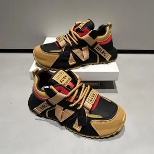 Men’s Breathable Low-Top Sneakers – Fashion Casual Shoes, Thick Cushioned PVC Sole, Black and Gold Accents, Lace-Up Design, Suitable for Outdoor Running, Daily Wear, and All-Season Comfort, Daily Wear Shoes | Fashion Low-Top Shoes | PU Leather Sneakers