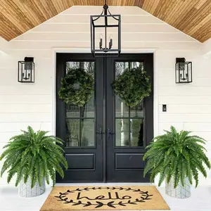 Set of 2 Large Artificial Boston Fern Plants Plastic Faux Greenery for Home Office Garden Porch Farmhouse Decor Versatile for Weddings Anniversaries Holidays Easter Christmas Thanksgiving St Patrick's Day All Season Spring Fruit Ornaments